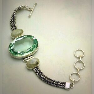 Aquamarine Moonstone Stamped 925 Sterling Silver Bracelet